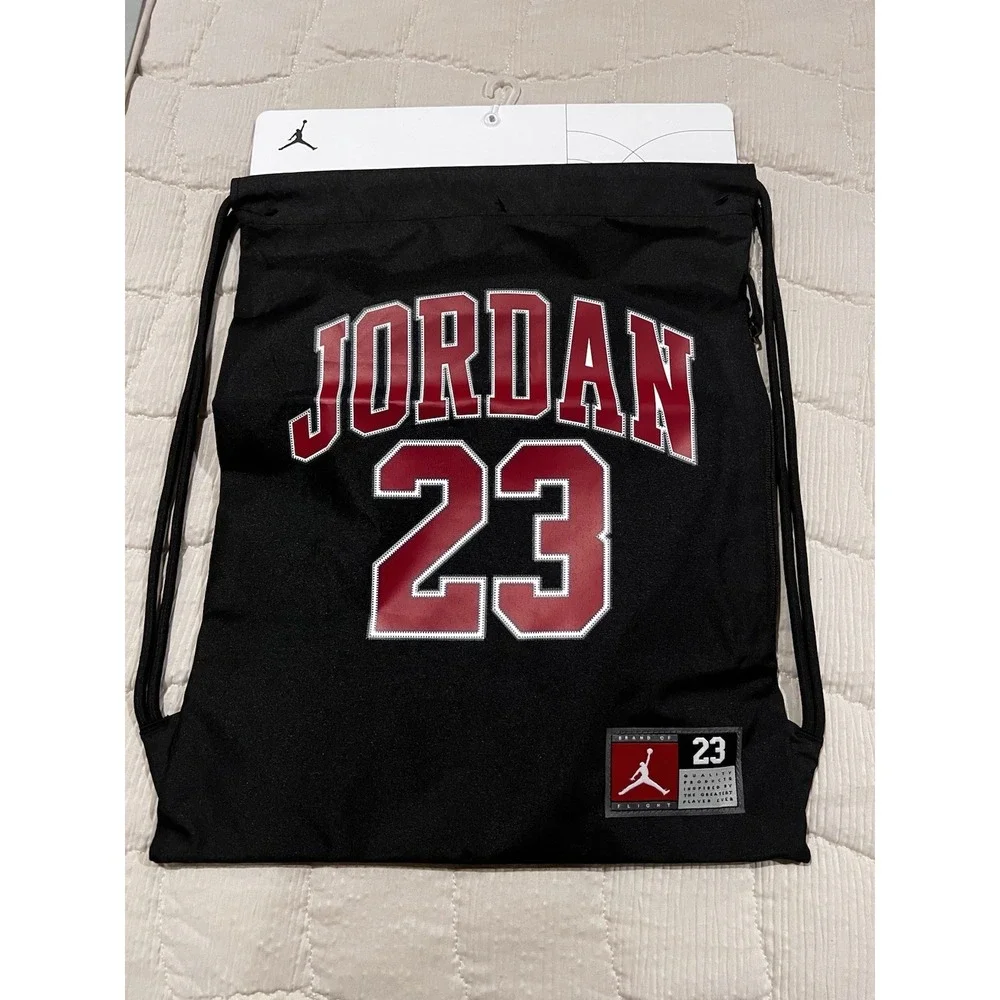 Nike Air Jordan Gym Sack Bag Drawstring Black Backpack 23 Jersey Black Red Bulls